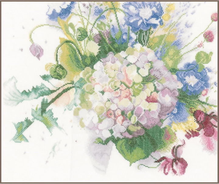 LANARTE PN Zählmusterpackung Hortensie Leinen Kreuzstichpackung, Baumwolle, Mehrfarbig, 40 x 33 x 0.