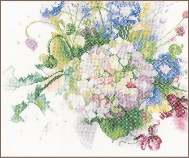 LANARTE PN Zählmusterpackung Hortensie Leinen Kreuzstichpackung, Baumwolle, Mehrfarbig, 40 x 33 x 0.