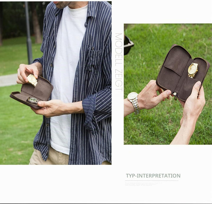Hiram Echtleder Uhrenetui Reiseuhrenbox 2 Uhren Uhrenbox herren leder Tragbarer Schmuck Organizer Cf