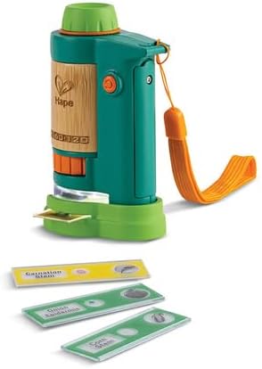 Hape Nature Fun Tragbares Mikroskop zum Entdecken aus Bambus und pflanzlichem Kunststoff, mit Licht