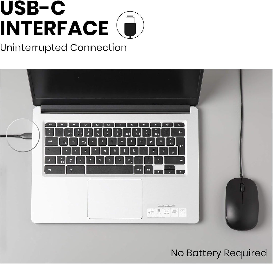 Perixx PERIMICE-201C USB-C kabelgebundene optische Maus mit 3 Tasten, Scrollrad, 1000 DPI, Schwarz S