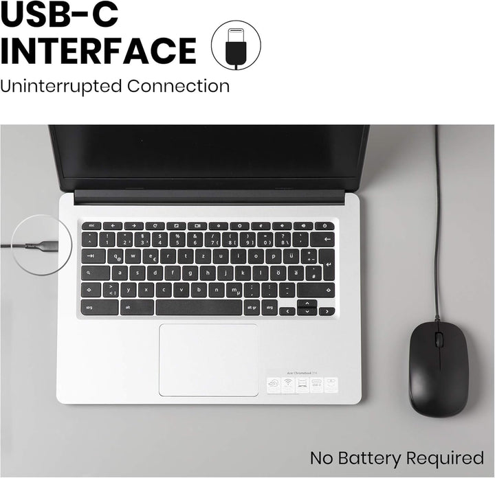 Perixx PERIMICE-201C USB-C kabelgebundene optische Maus mit 3 Tasten, Scrollrad, 1000 DPI, Schwarz S
