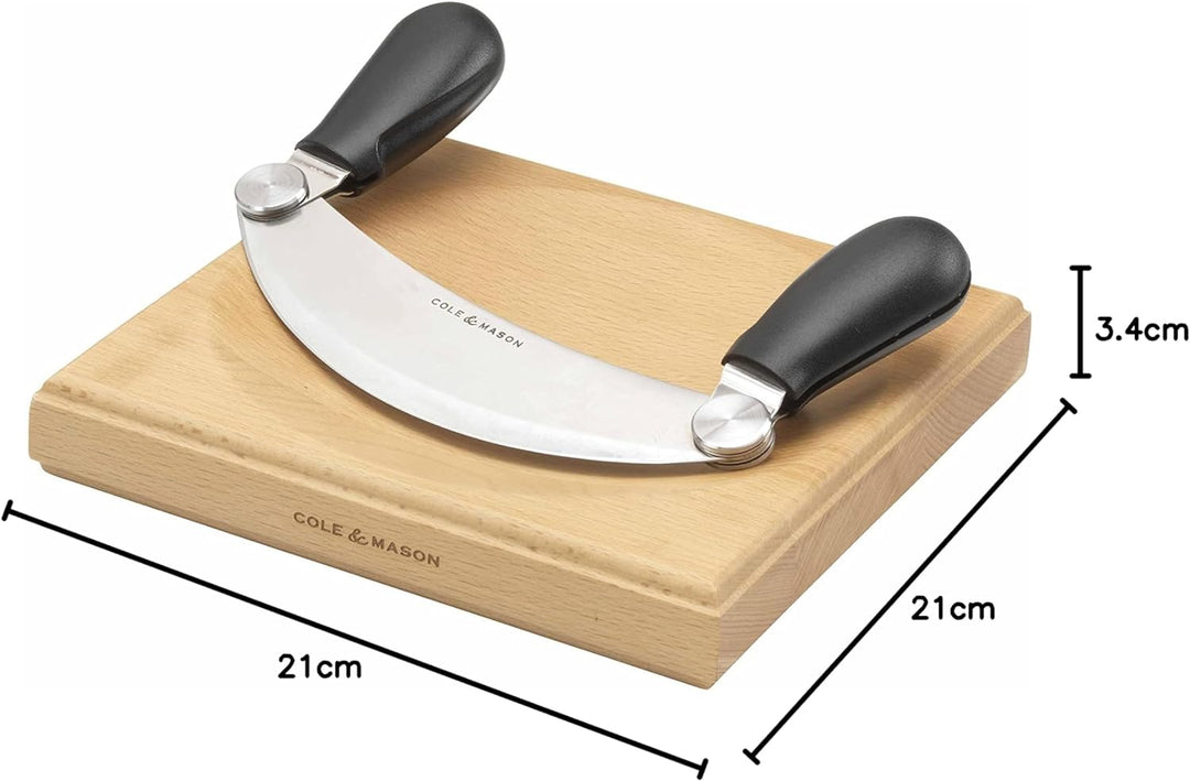 Cole & Mason H105549 Woodhall Wiegemesser und Schneidebrett, Kräuterhacker Rocker/Frischkräuterschne