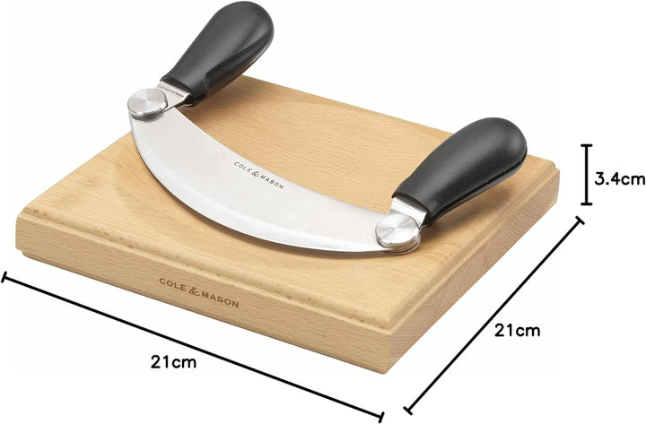Cole & Mason H105549 Woodhall Wiegemesser und Schneidebrett, Kräuterhacker Rocker/Frischkräuterschne