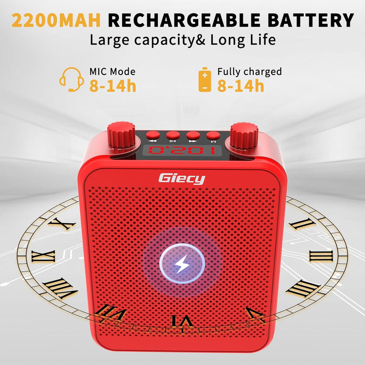 Giecy Sprachverstärker tragbar 30W 2200mAh Akku mit grosser Kapazität und Mikrofon Headset für Klass