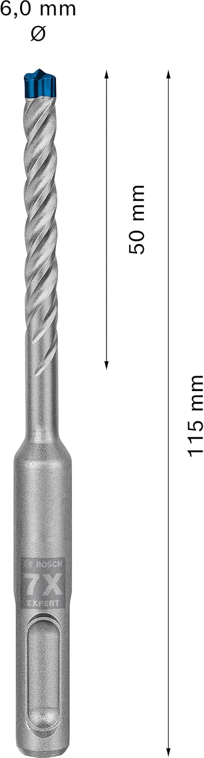 Bosch Professional 1x Expert SDS plus-7X Hammerbohrer (für Stahlbeton, Ø 6,00x115 mm, Zubehör Bohrha