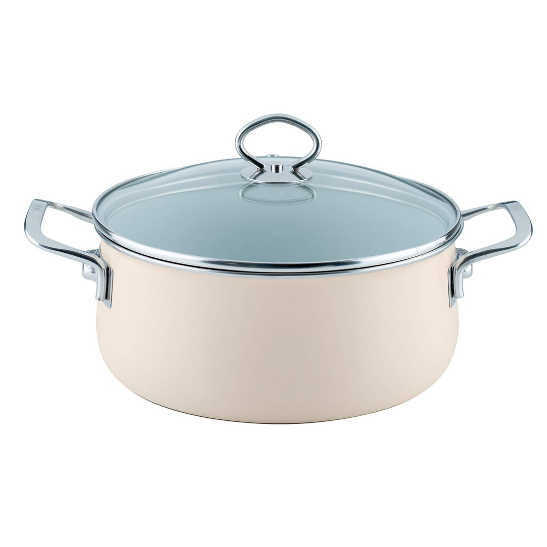 Riess, 0711-011, Kasserolle mit Glasdeckel, NOUVELLE, AVORIO EXTRA STARK, Durchmessser 24 cm, Höhe 1