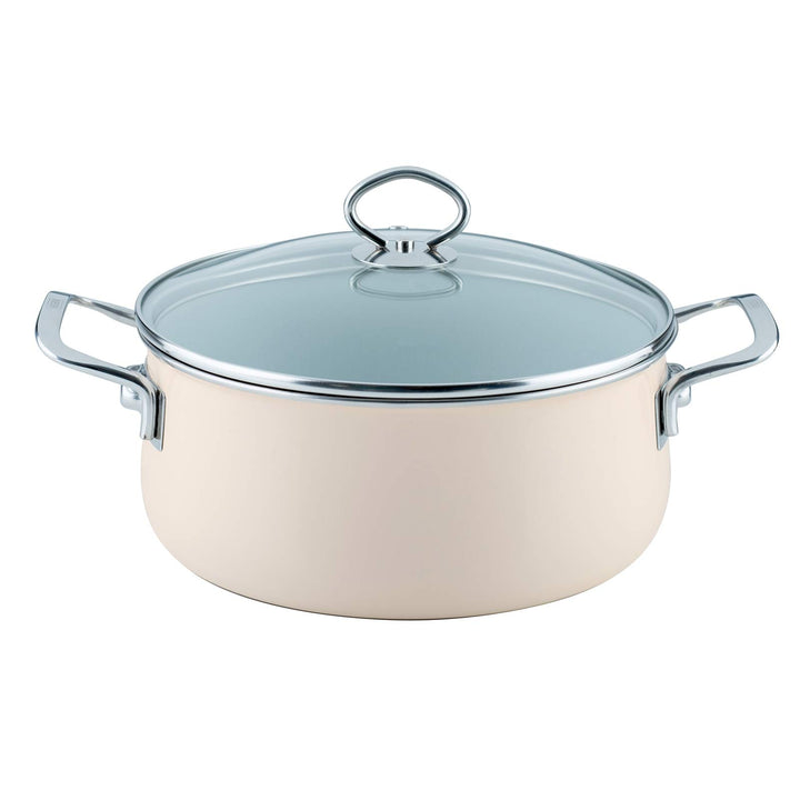 Riess, 0711-011, Kasserolle mit Glasdeckel, NOUVELLE, AVORIO EXTRA STARK, Durchmessser 24 cm, Höhe 1
