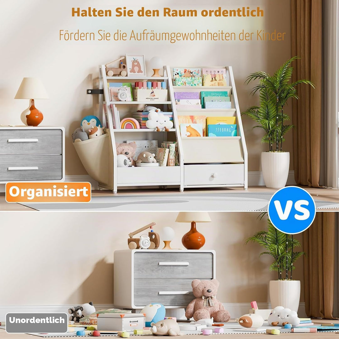 Kinder-Bücherregal und Spielzeugaufbewahrung für Kinderzimmer - Kleinkind Montessori-Spielzeug-Organ