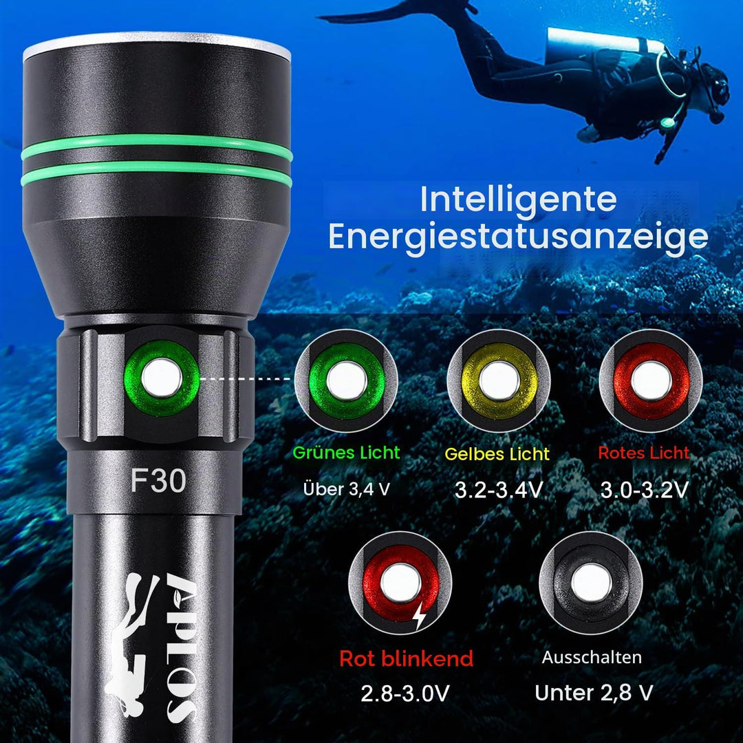 APLOS AP50 Tauchen Taschenlampe 5000 Lumens, Superhelle Professionelle Tauchlampe, IPX8 Wasserdicht