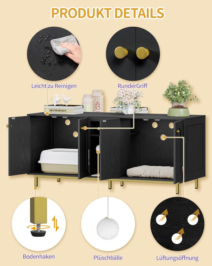 Hzuaneri Katzenschrank für 2 Katzen, Katzenklo Schrank, Katzenhaus Versteckt mit Doppelräumen, Mit S