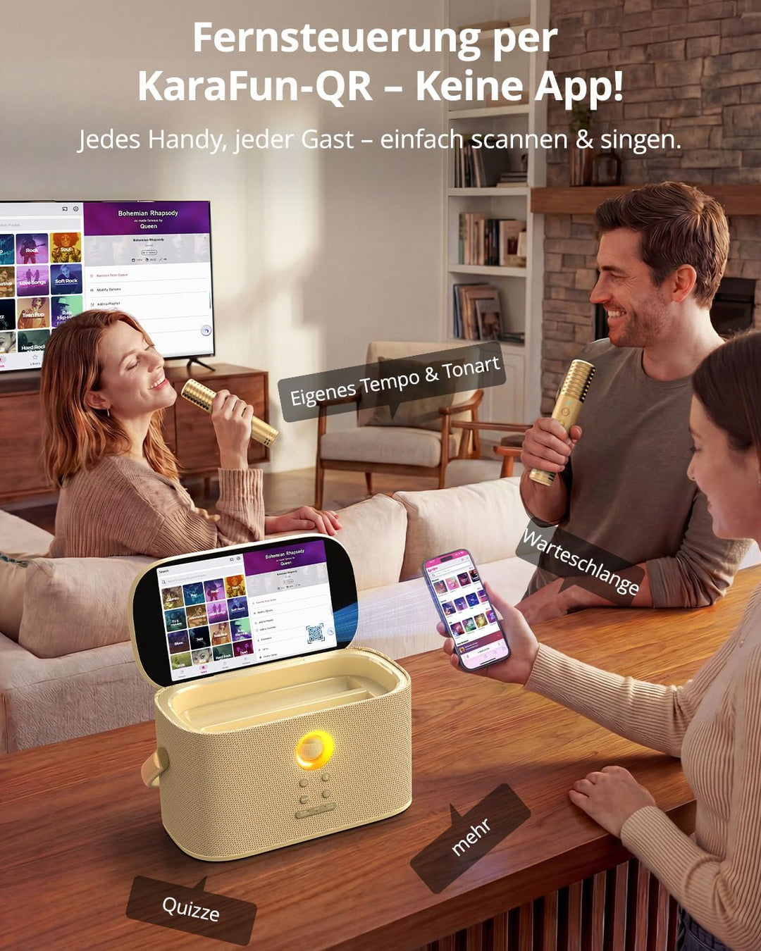 Ikarao Karaoke-Maschine für Erwachsene, mit Songtext-Display, 2 selbstaufladende drahtlose Mikrofone