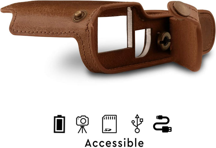 MegaGear MG1726 Ever Ready Kameratasche aus echtem Leder, kompatibel mit Leica TL2, TL, Dunkelbraun,