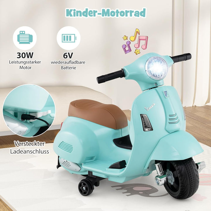 COSTWAY Kinder Motorrad Elektrisch, Vespa 6V Motorrad mit LED-Scheinwerfer &amp; Hupe, 2-2,5 km/h Elektr