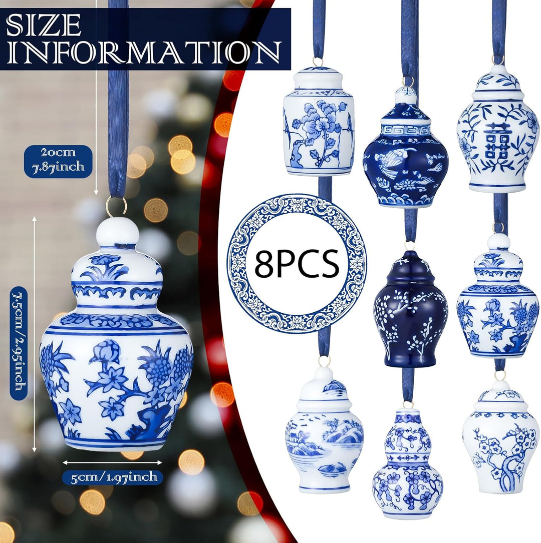 8 Stück Weihnachten Mini Ginger Jar Ornamente Chinoiserie Porzellan Hängende Ornamente Keramik Weihn