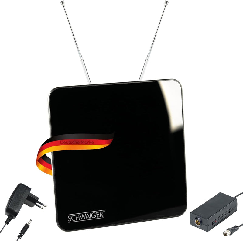SCHWAIGER 720372 DVB-T2 Zimmerantenne aktiv mit Verstärker DAB+ DVB-T Antenne Fernsehen LTE-Sperrfil