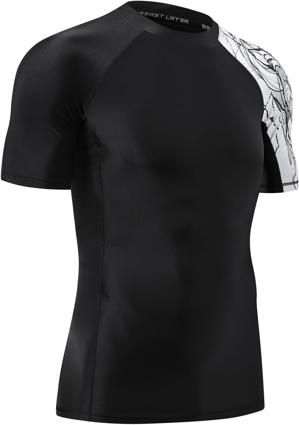 HUGE SPORTS Herren Kurzarm Splice Skins Rashguard Shirt Schwimmshirt Rash Vest für Schwimmen Surfen