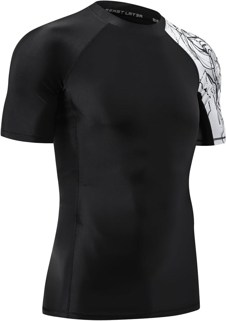 HUGE SPORTS Herren Kurzarm Splice Skins Rashguard Shirt Schwimmshirt Rash Vest für Schwimmen Surfen