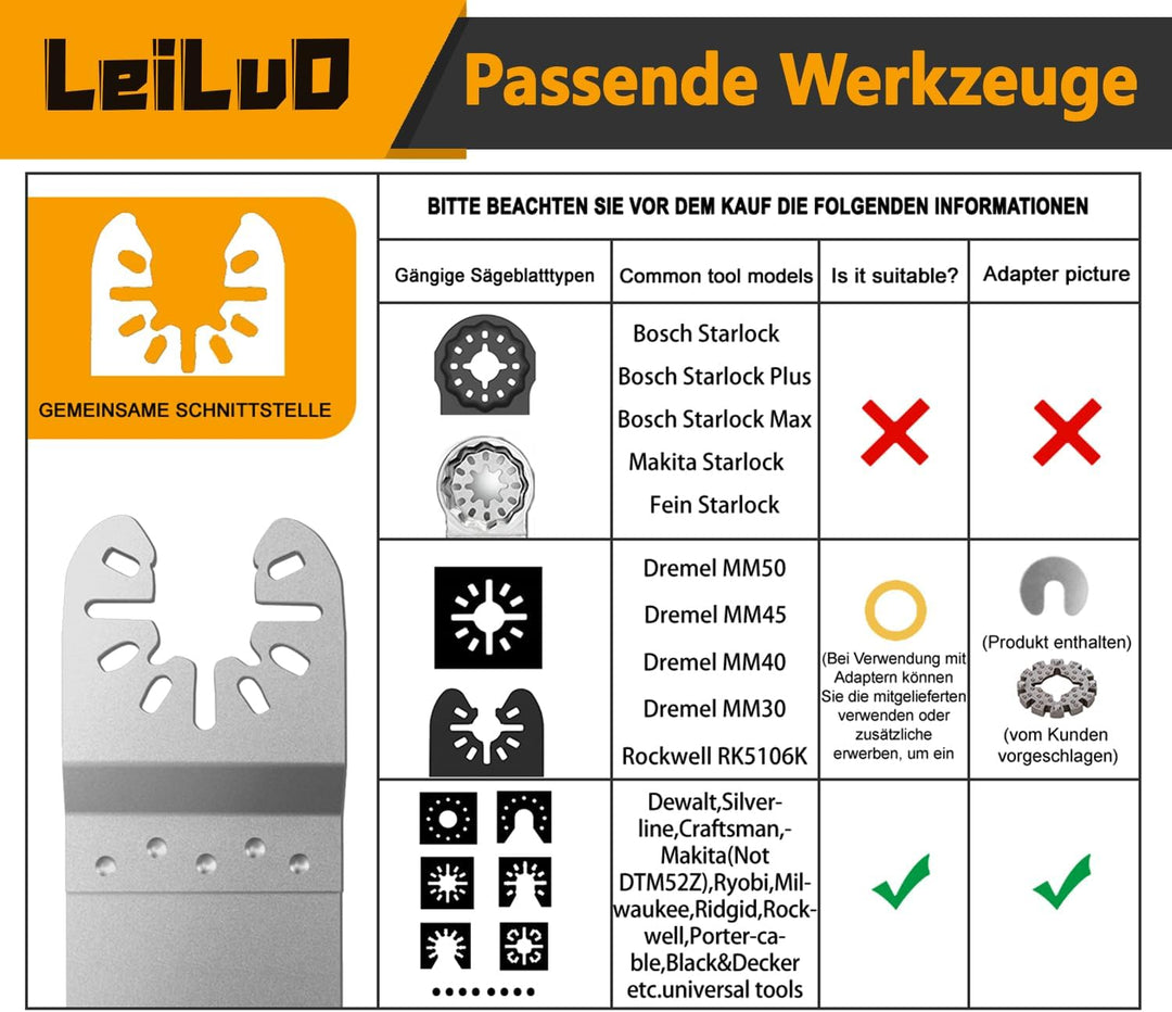 LEILUO Oszillierende Multitool Klingen 6er Pack Diamant Multifunktionswerkzeug Klingen Set für Fugen