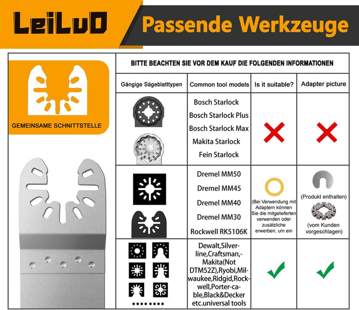 LEILUO Oszillierende Multitool Klingen 6er Pack Diamant Multifunktionswerkzeug Klingen Set für Fugen