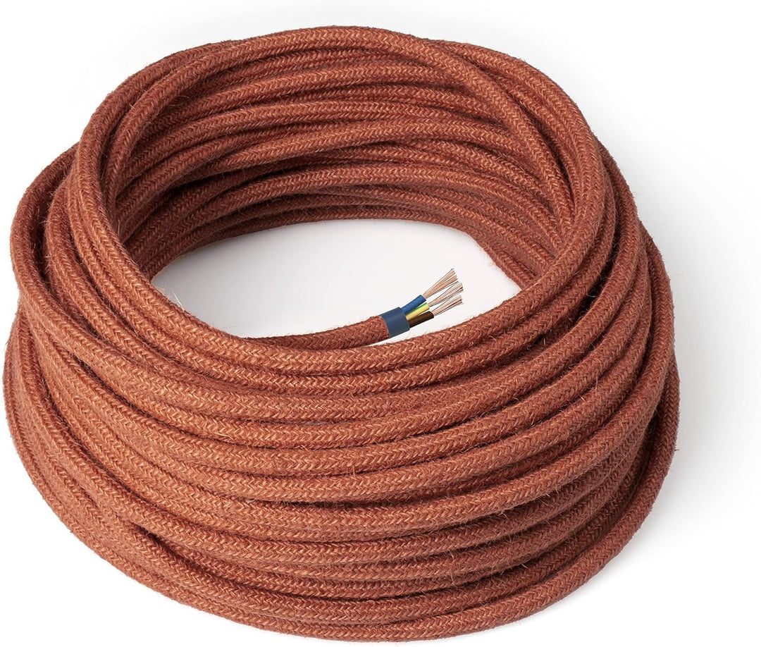 Amarcords - Textilkabel für Lampen BACKSTEIN, rund, Jute, 5 Meter, mit Erdung 3x0,75 - Stoffkabel mi