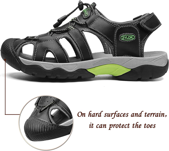 ZYLDK Herren Sandalen Leder Strand Trekkingsandalen Outdoorschuhe Sommer Wanderschuhe Männer Sport-O