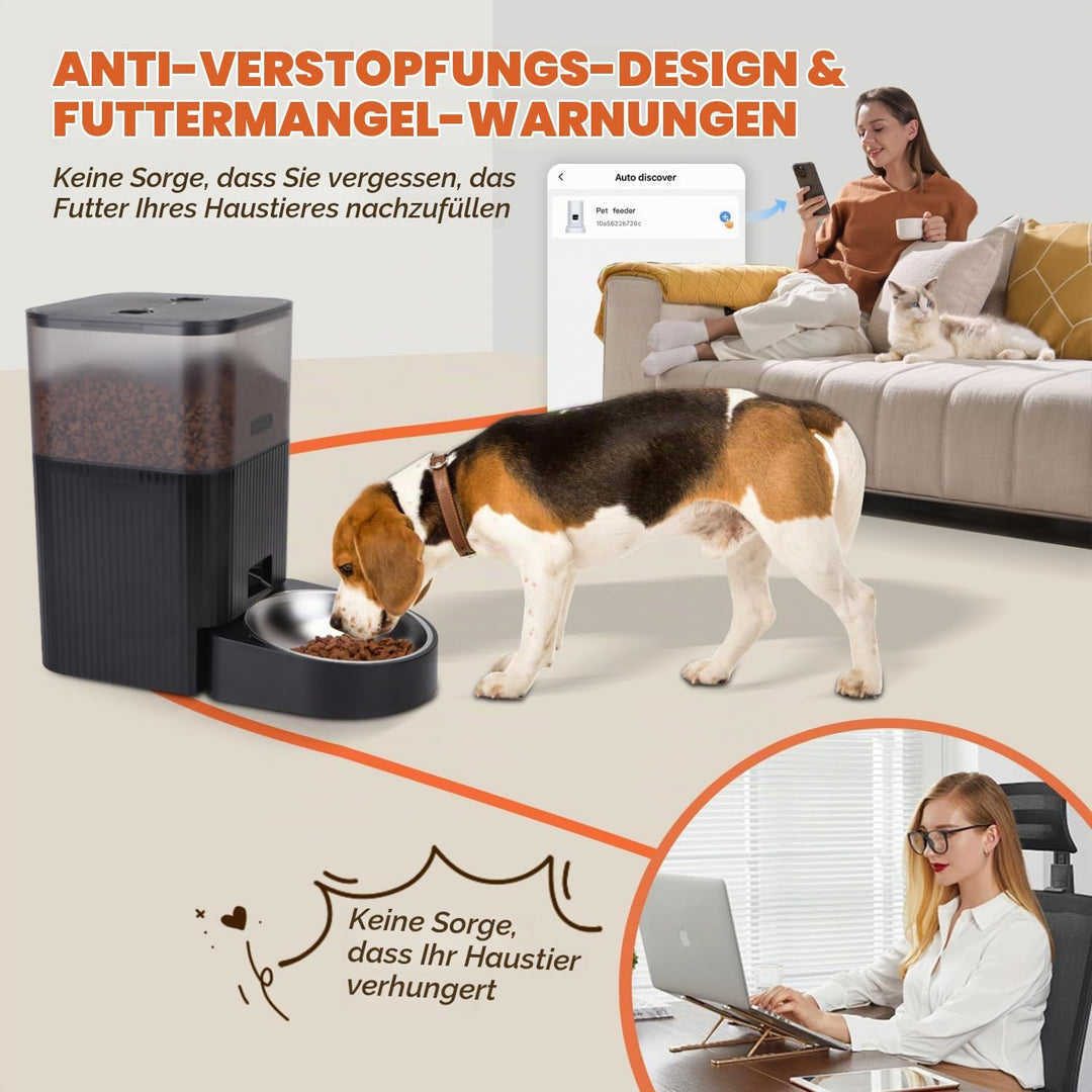 Nobleza - WiFi Automatischer Futterautomat für Katze &amp; Hund, 4.2L Pet Feeder mit Timer, 10S Sprachau