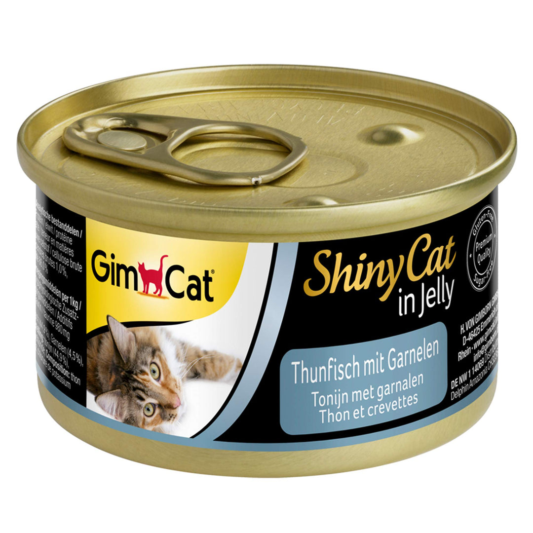 GimCat ShinyCat in Jelly Thunfisch mit Garnelen - Nassfutter mit Fisch und Taurin für Katzen - 48 Do