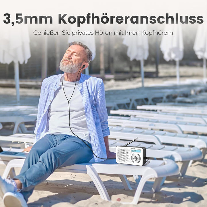 PRUNUS J-408 UKW DAB Radio mit Bluetooth 5.3, DAB Plus Radio Batteriebetrieben oder 2000mAh Akkubetr