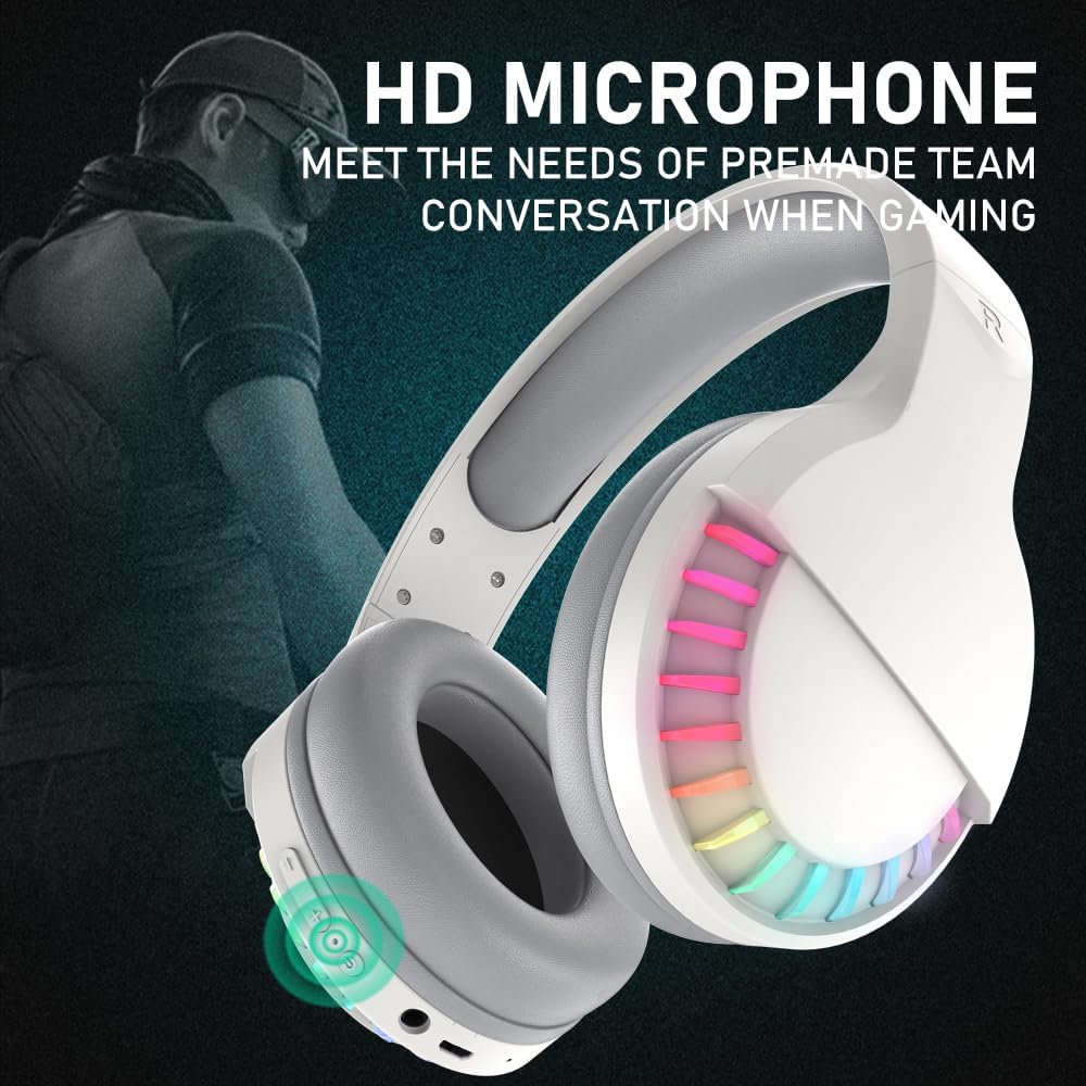 Kabellose Bluetooth-Kopfhörer Over Ear, kabelloser&kabelgebundener Dualmodus, RGB-Kopfhörer mit Gerä
