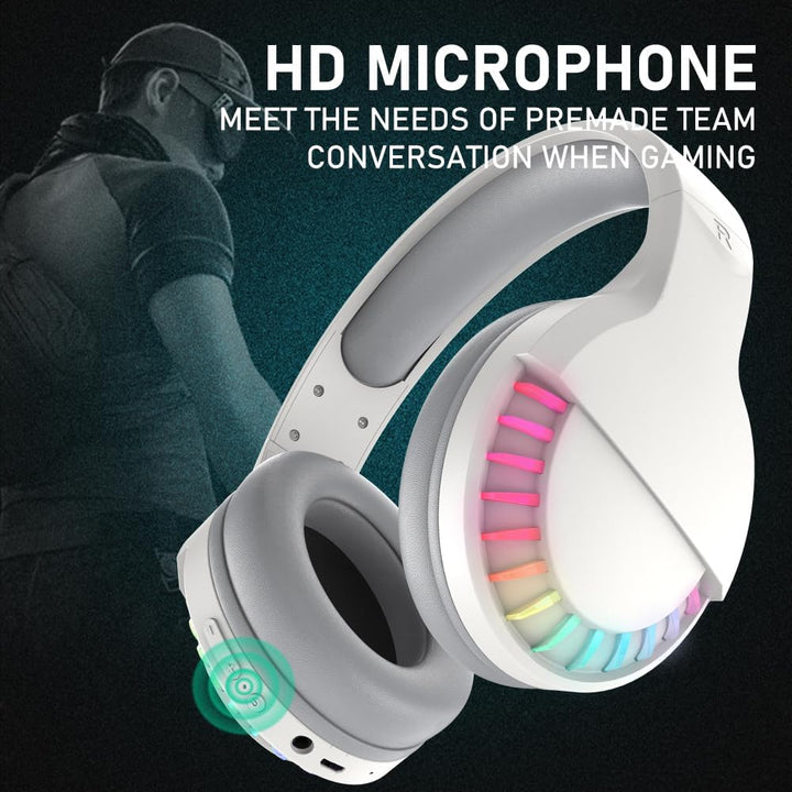 Kabellose Bluetooth-Kopfhörer Over Ear, kabelloser&kabelgebundener Dualmodus, RGB-Kopfhörer mit Gerä