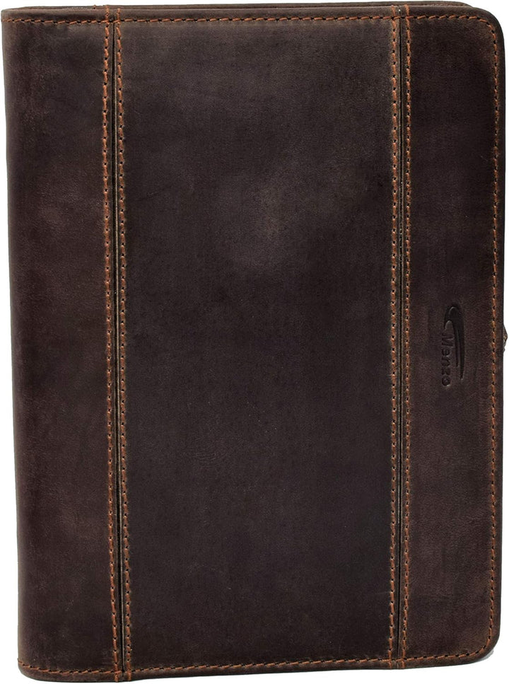 Menzo A5 Schreibmappe aus echten Leder, Dokumentenmappe, Damen und Herren, Mappe… (marrone), marrone