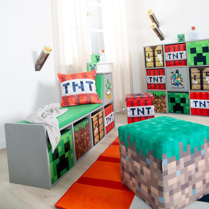 Phoenix Group Minecraft - 3x3 Regal, Raumteiler mit Türen und offenen Fächern, Grau