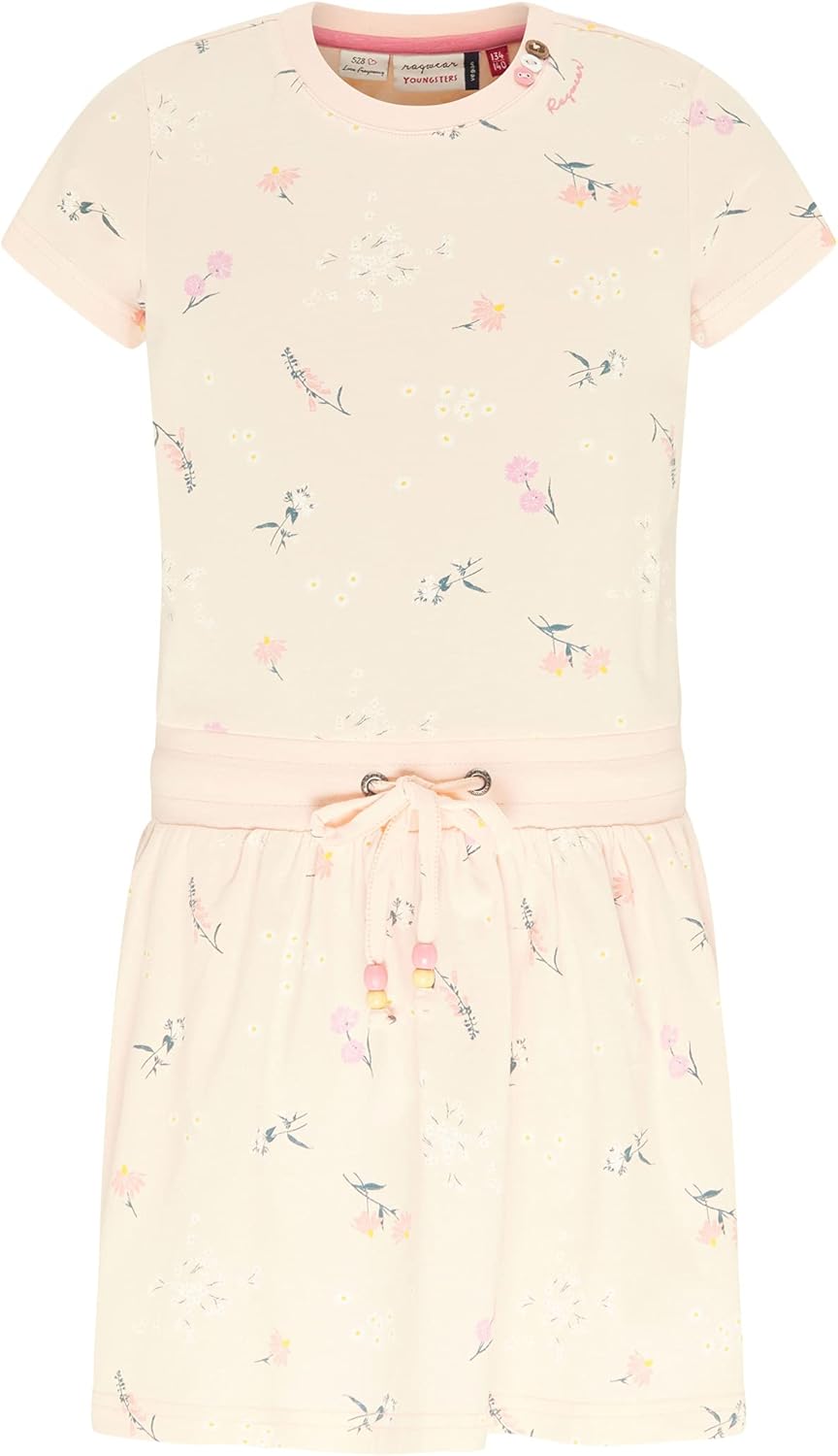 Ragwear Mädchen Kleid MAGY Flowers, Sommerkleid Kurzarm Blumen-Muster Streetwear-Look 152 Hell-pink,