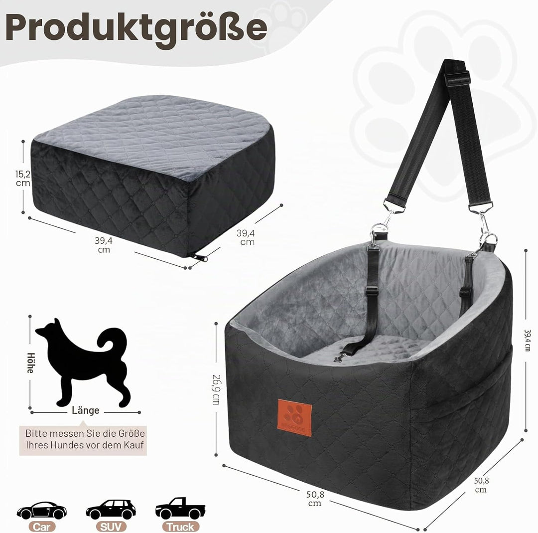 Hunde Autositz für Kleine/Mittlere Hunde, Memory-Schaum Erhöhter Hundesitz Auto, Abnehmbar & Waschba