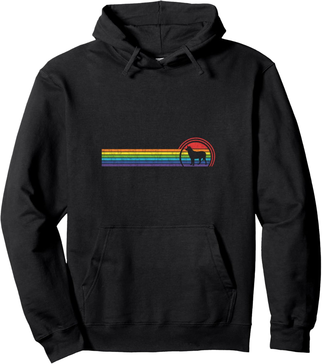 Husky Hund Regenbogen Brust Lines Vintage Pullover Hoodie