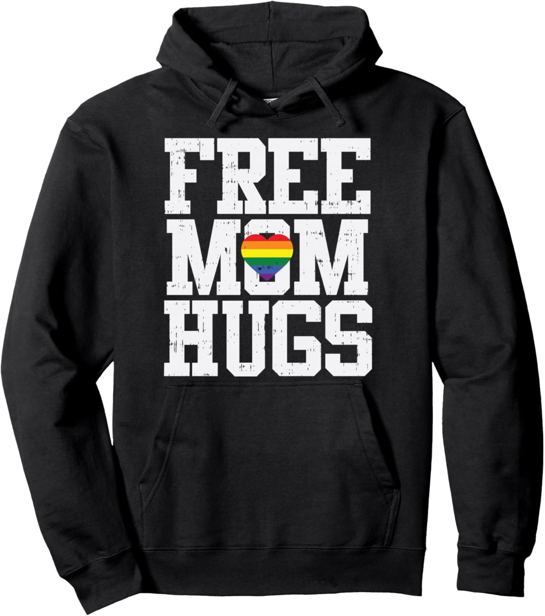 Free Mom Hugs Rainbow Heart Gay Pride Flag LGBT Women Gift Pullover Hoodie