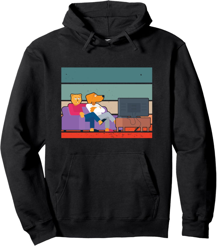 Haustier Katze Hund Zu Hause Stay Home Fernseher TV Geschenk Pullover Hoodie