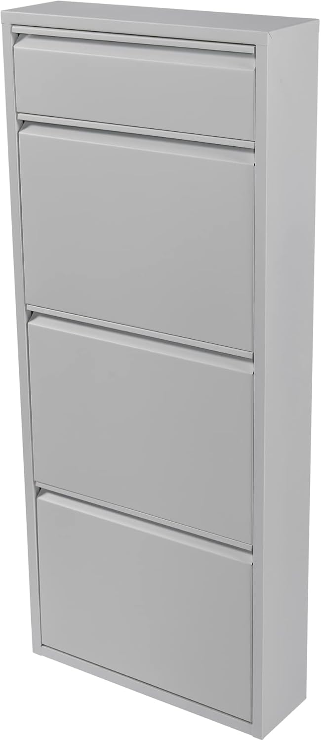 [en.casa] Schuhschrank Sokndal Schuhkipper mit 4 Klappen Metall Schuhkommode für 6 Paar Schuhe 118 x