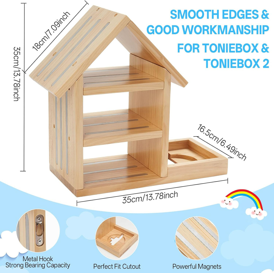 Gieanoo Haus-Form Tonies Regal, Geeignet für TonieBox 2/1 Grosse Tonie Magnetisches Regal Kiefer Hol