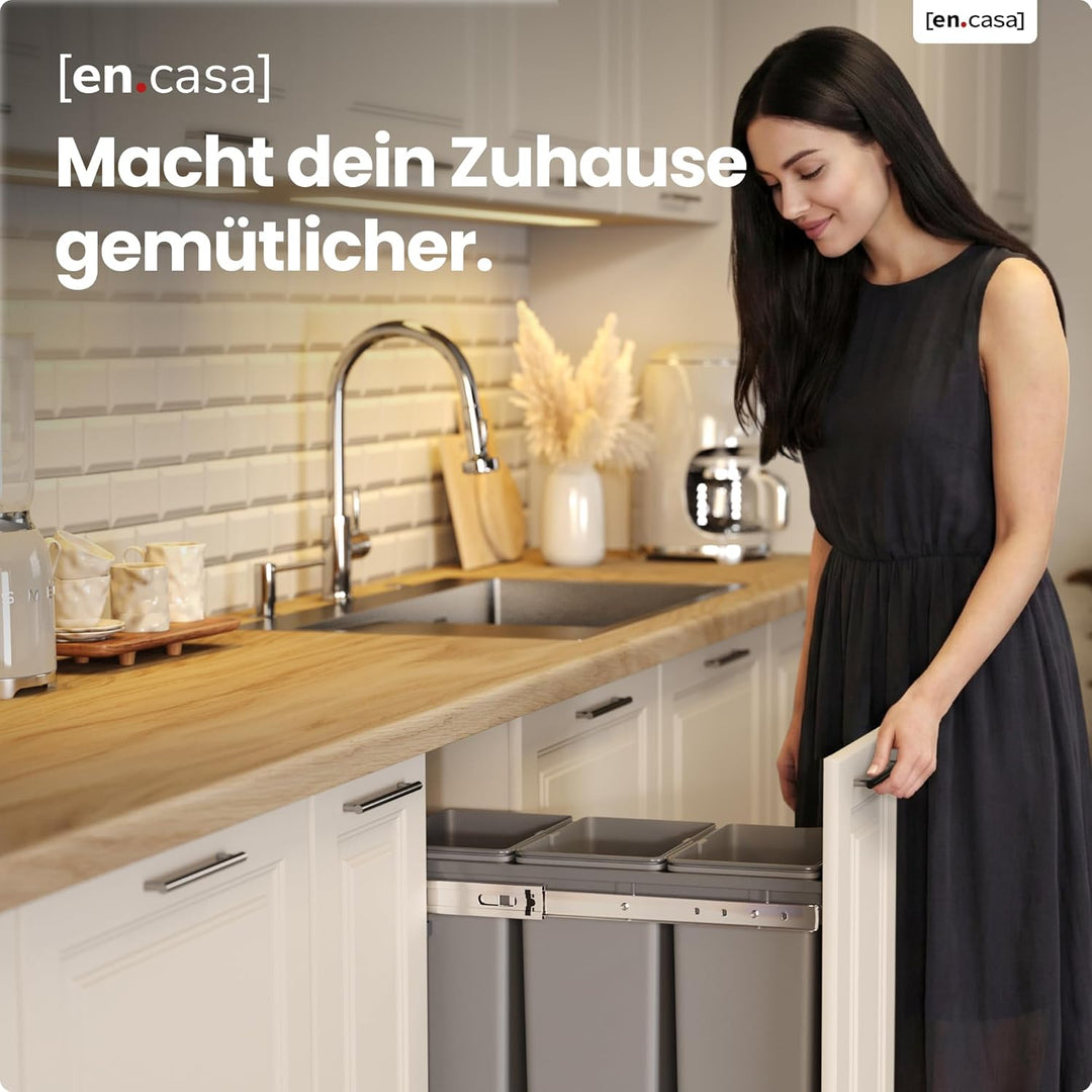[en.casa] Einbau-Mülleimer Froland Abfallsortierer Ausziehbarer Müllsammler 3 Herausnehmbare Fächer