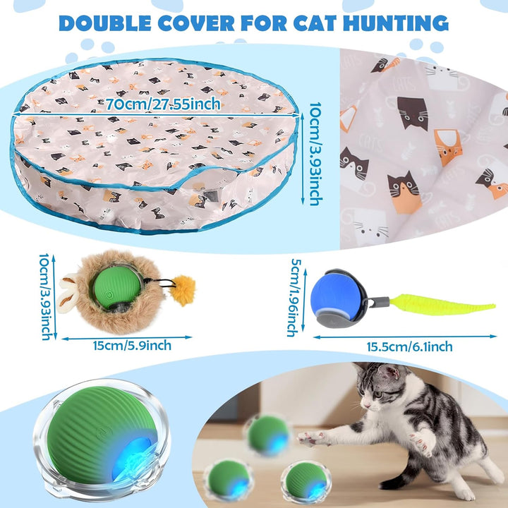 Interaktives Katzenspielzeug Matte mit 2 Elektrische Katzenspielzeug Bälle, Simuliertes Jagd katzens