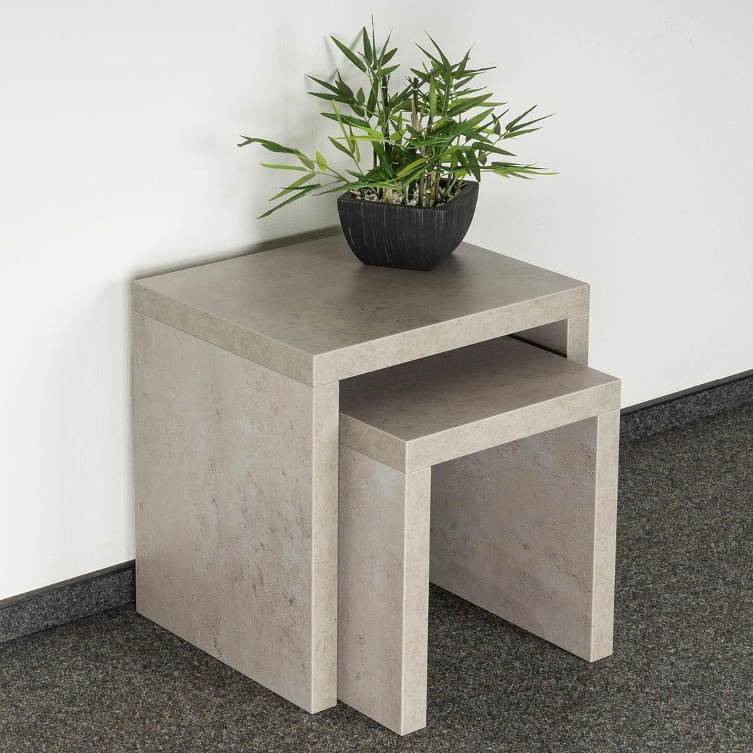 levandeo 2 Satztisch Betonoptik B x H x T: 44x44x36cm Grau Holz Beistelltisch Keine Montage fest ver