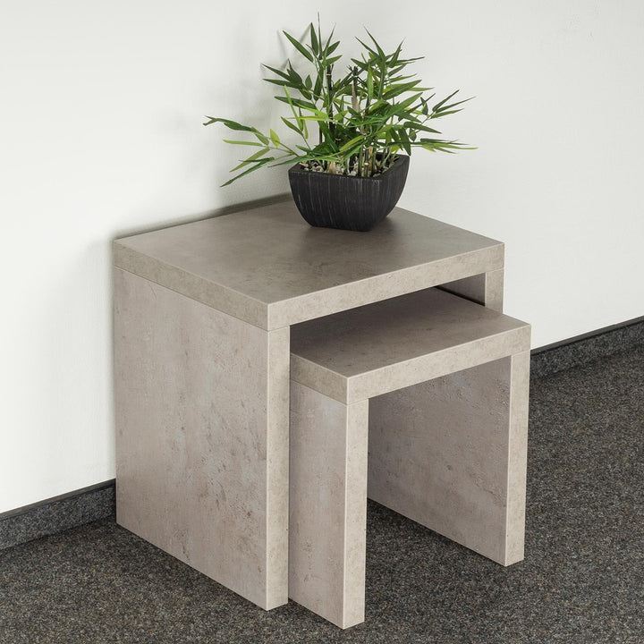 levandeo 2 Satztisch Betonoptik B x H x T: 44x44x36cm Grau Holz Beistelltisch Keine Montage fest ver