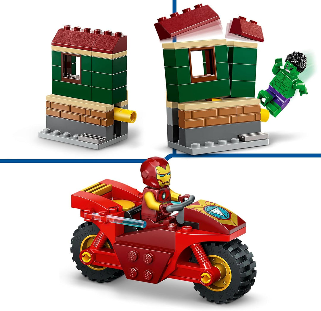 LEGO | Marvel Iron Man mit Bike und der Hulk - Superhelden Spielzeug für Kinder - Spielset zum Samme