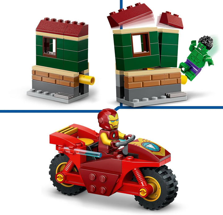 LEGO | Marvel Iron Man mit Bike und der Hulk - Superhelden Spielzeug für Kinder - Spielset zum Samme