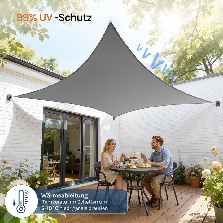 WOLTU Sonnensegel Rechteck 5x7m Grau wasserabweisend Sonnenschutz Polyester Windschutz mit UV Schutz