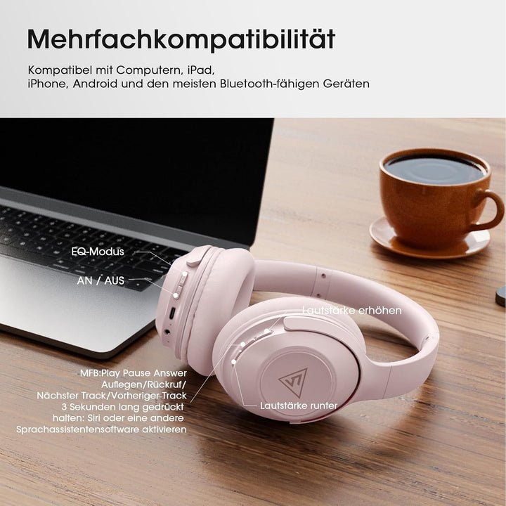 DOQAUS Bluetooth Kopfhörer Over Ear, 70 Stunden Spielzeit,Kopfhörer Kabellos Bluetooth mit 3 EQ-Modi