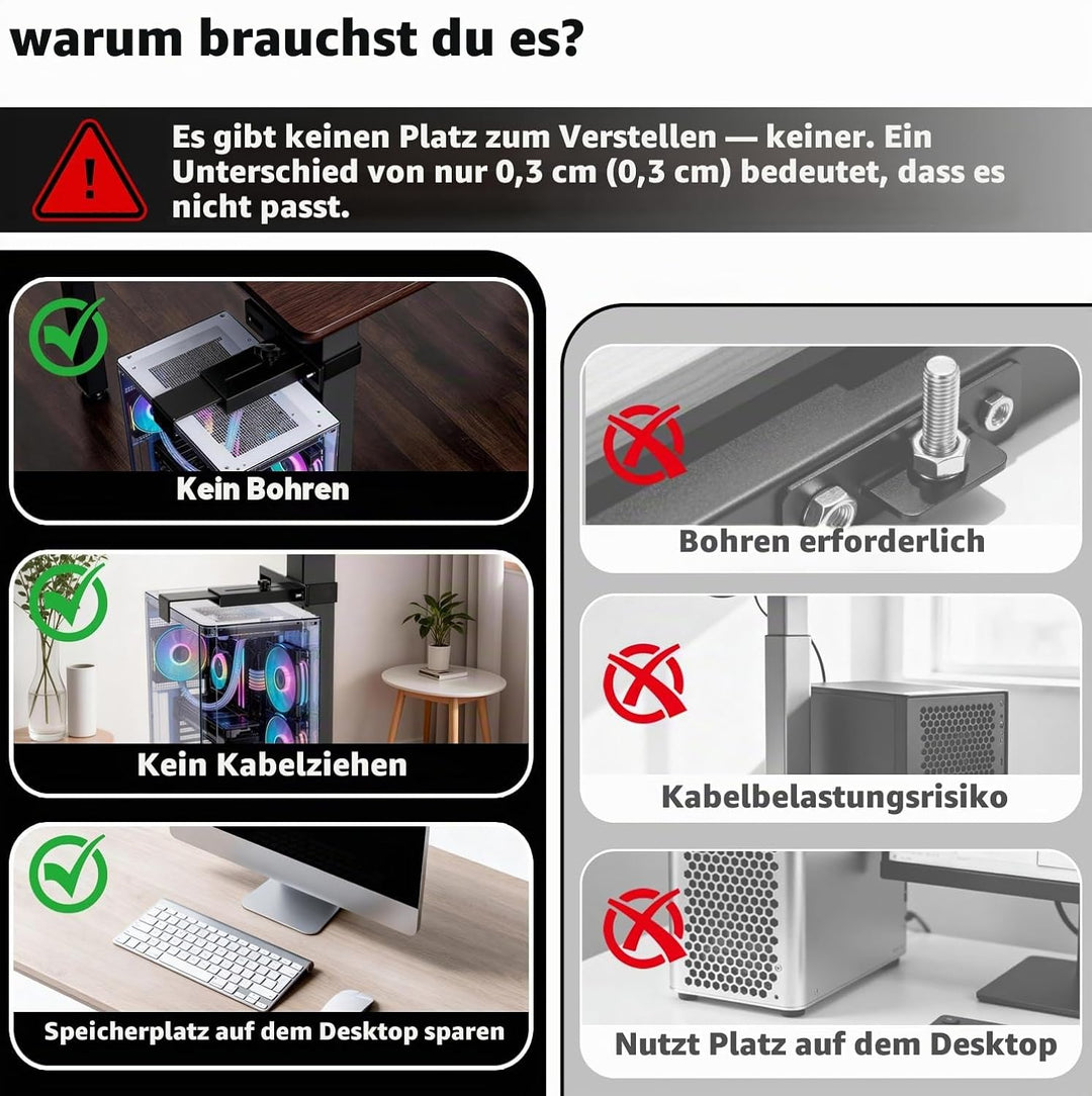 PC Halterung Unter Schreibtisch,Montage Ohne Bohren, Breite Und Höhe Verstellbar, Passend für Die Me