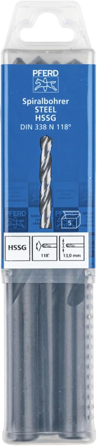 PFERD Spiralbohrer STEEL, 5 Stück | Ø 13,0 mm, HSS-G N, DIN 338, 118° | 25203547 - universell einset